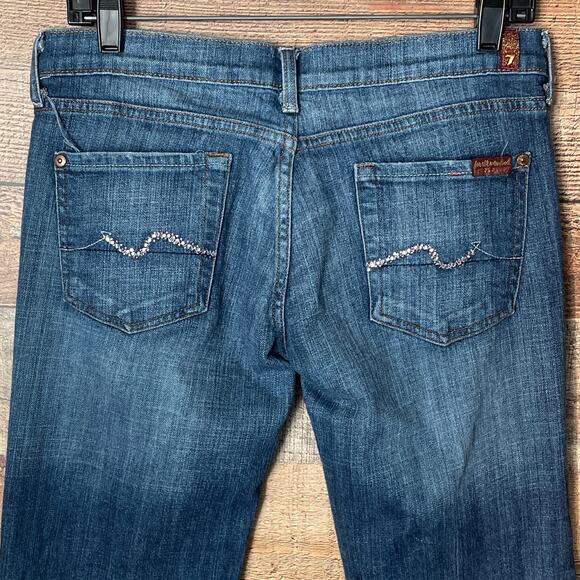 7 For All Mankind Bootcut Blue Jeans Pink Swarovski Crystal Back Pockets SZ 30 - Picture 5 of 10